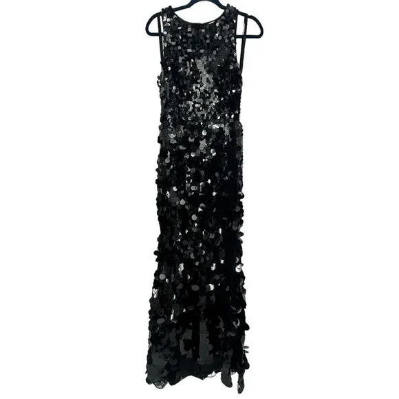Mac Duggal Sleeveless Disc Sequin Gown Long Formal Prom Dress Black 6 NWT